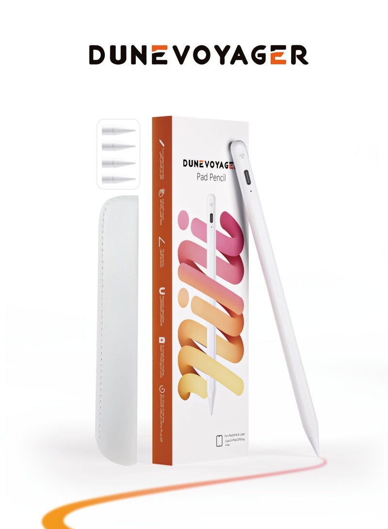 DuneVoyager Active Digital Stylus Pen Pencil Pro 2nd Generation iPad Pen With Fast Charging High Precision Digital Stylus Pencils，Stylus Pen For Ipad With Palm Rejection Function, Active Pencil Compatible (2018-2024) Apple iPad Pro 11/12.9 Inches, iPad 10/9/8/7/6th Generation, iPad Air 5/4/3 Generation, iPad Mini 5/6/7 Fifth Generat White - Image 1